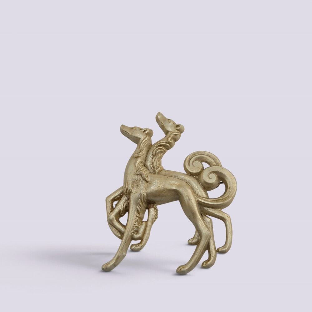 Vintage Borzoi Russian Wolfhound Double Dog Brooch Gold Tone Figural Pin